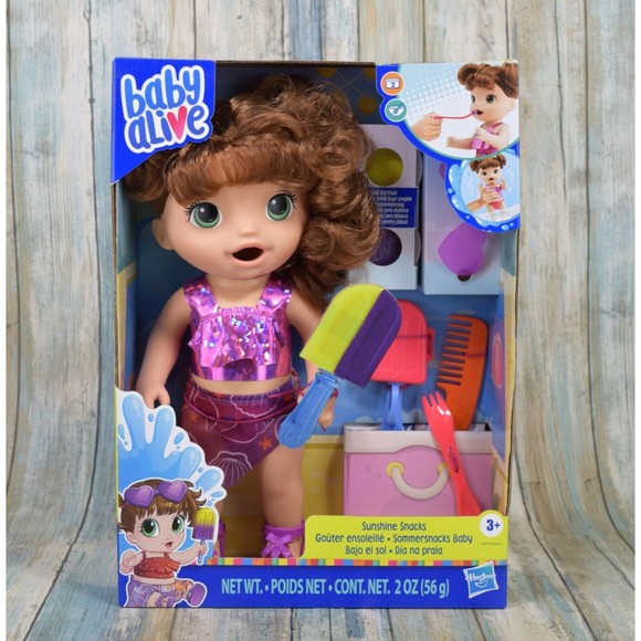 Baby Alive Sunshine Snacks Doll Eats & Poops Waterplay Brown Hair Pink Clothes - Picture 1 of 6